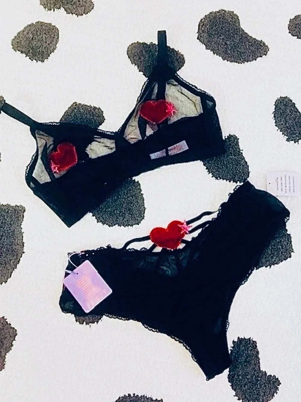NWT Savage x Fenty XL Rihanna Valentines Day Heart Mesh Bra Panties Lingerie Set